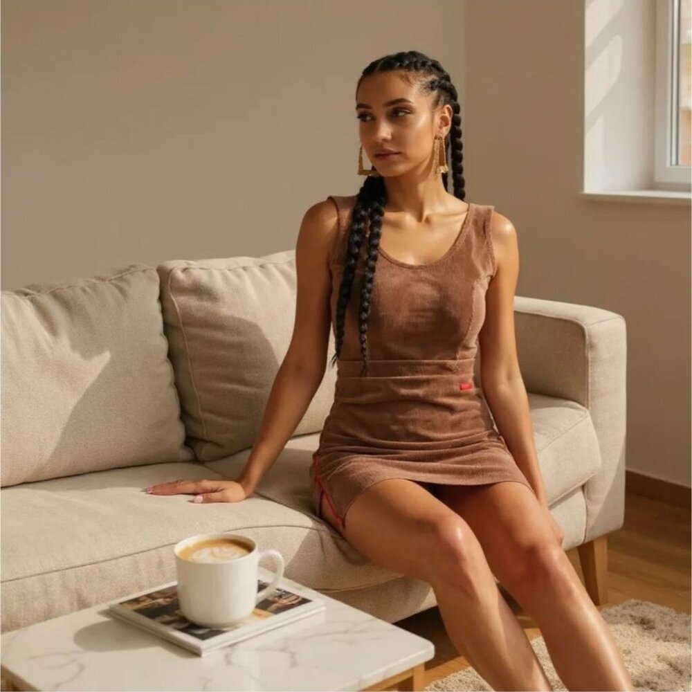 Kyäko ✦ Sienna Carnaby Mini Skirt ✦ Brown Red Logo Contrast Side Zip Cotton M